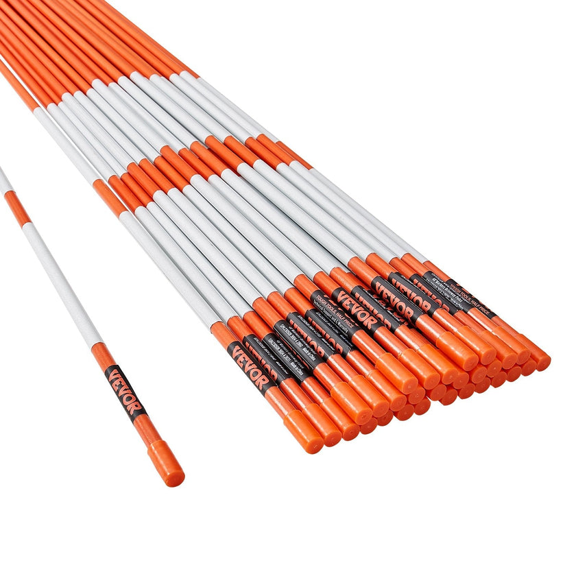 VEVOR Driveway Markers, 30 PCS 48 inch, 0.31 inch Diameter, Orange Fiberglass Poles Snow Stakes with Reflective Tape, 12