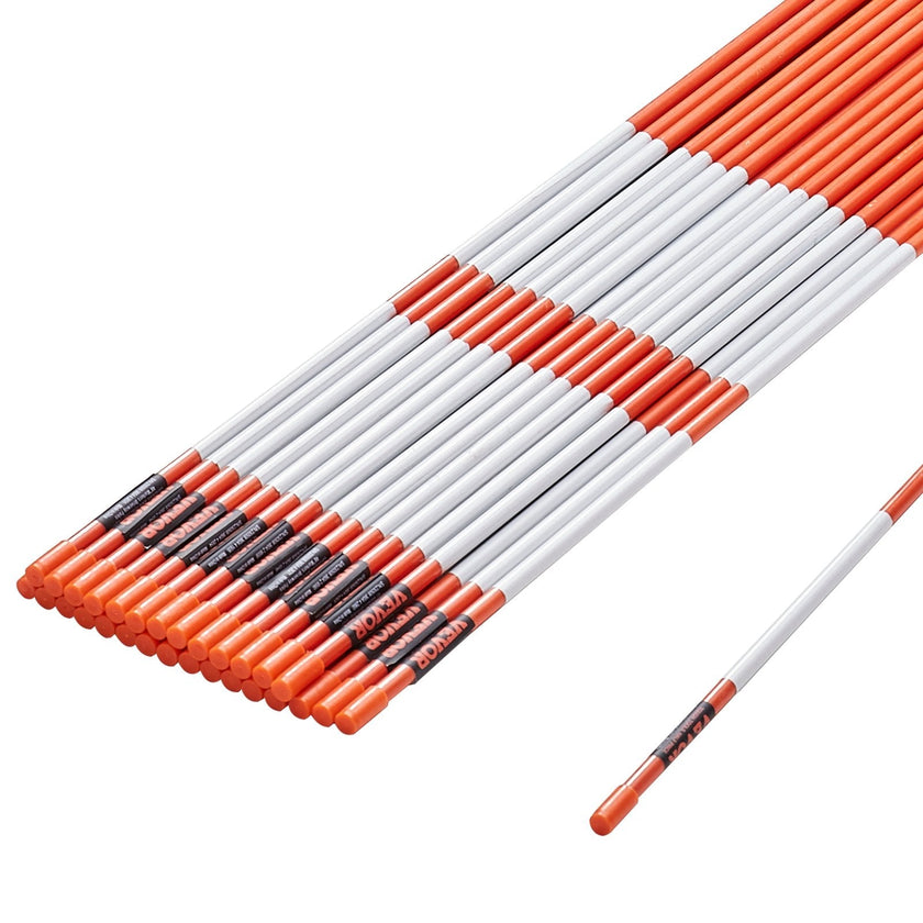 VEVOR Driveway Markers, 30 PCS 48 inch, 0.31 inch Diameter, Orange Fiberglass Poles Snow Stakes with Reflective Tape, 12
