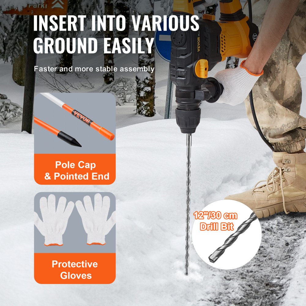 VEVOR Driveway Markers, 50 PCS 48 inch, 0.31 inch Diameter, Orange Fiberglass Poles Snow Stakes with Reflective Tape, 12