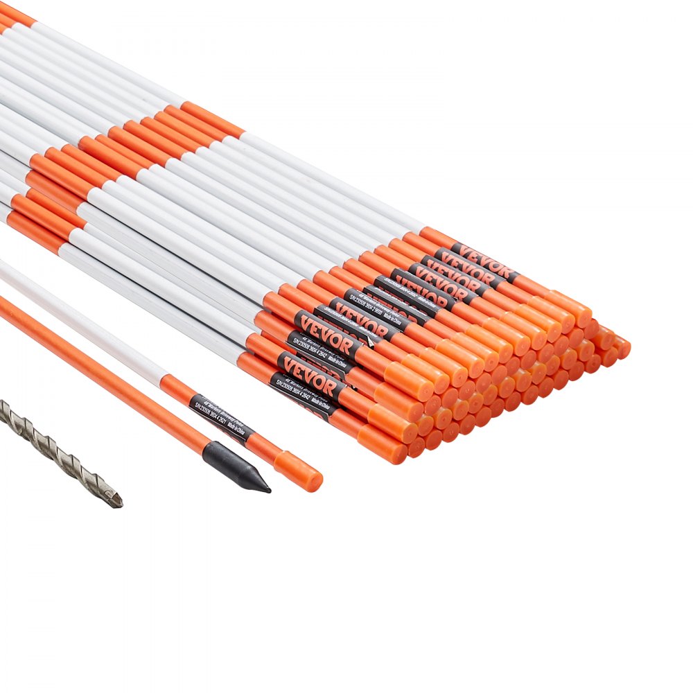 VEVOR Driveway Markers, 50 PCS 48 inch, 0.31 inch Diameter, Orange Fiberglass Poles Snow Stakes with Reflective Tape, 12