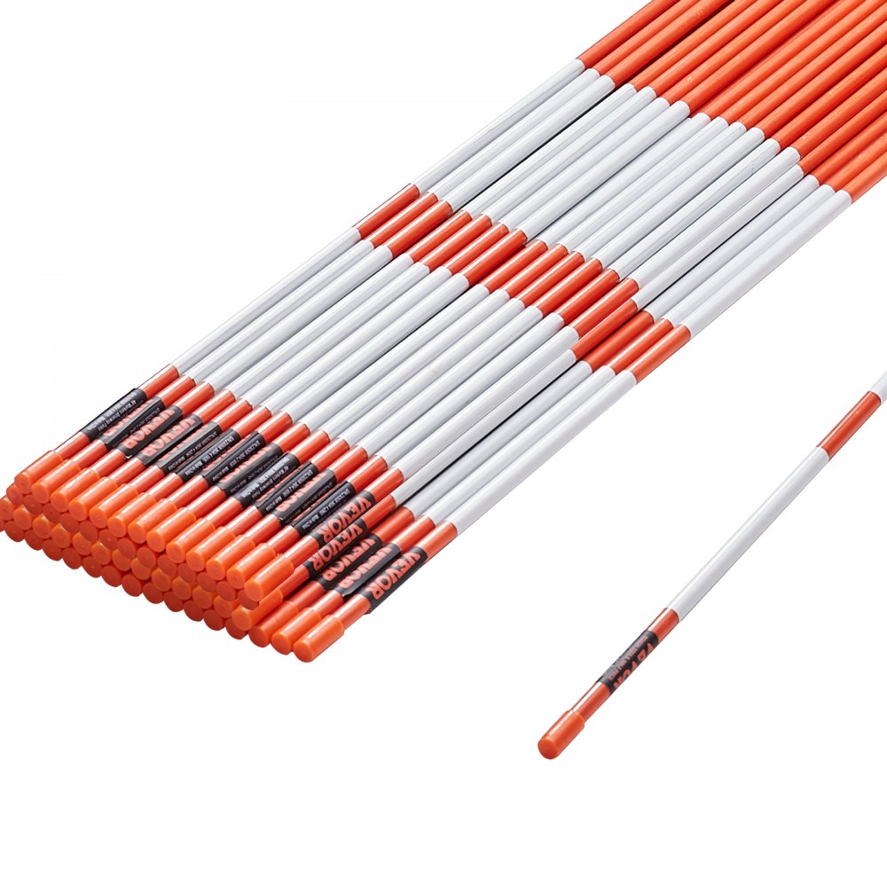 VEVOR Driveway Markers, 50 PCS 48 inch, 0.31 inch Diameter, Orange Fiberglass Poles Snow Stakes with Reflective Tape, 12