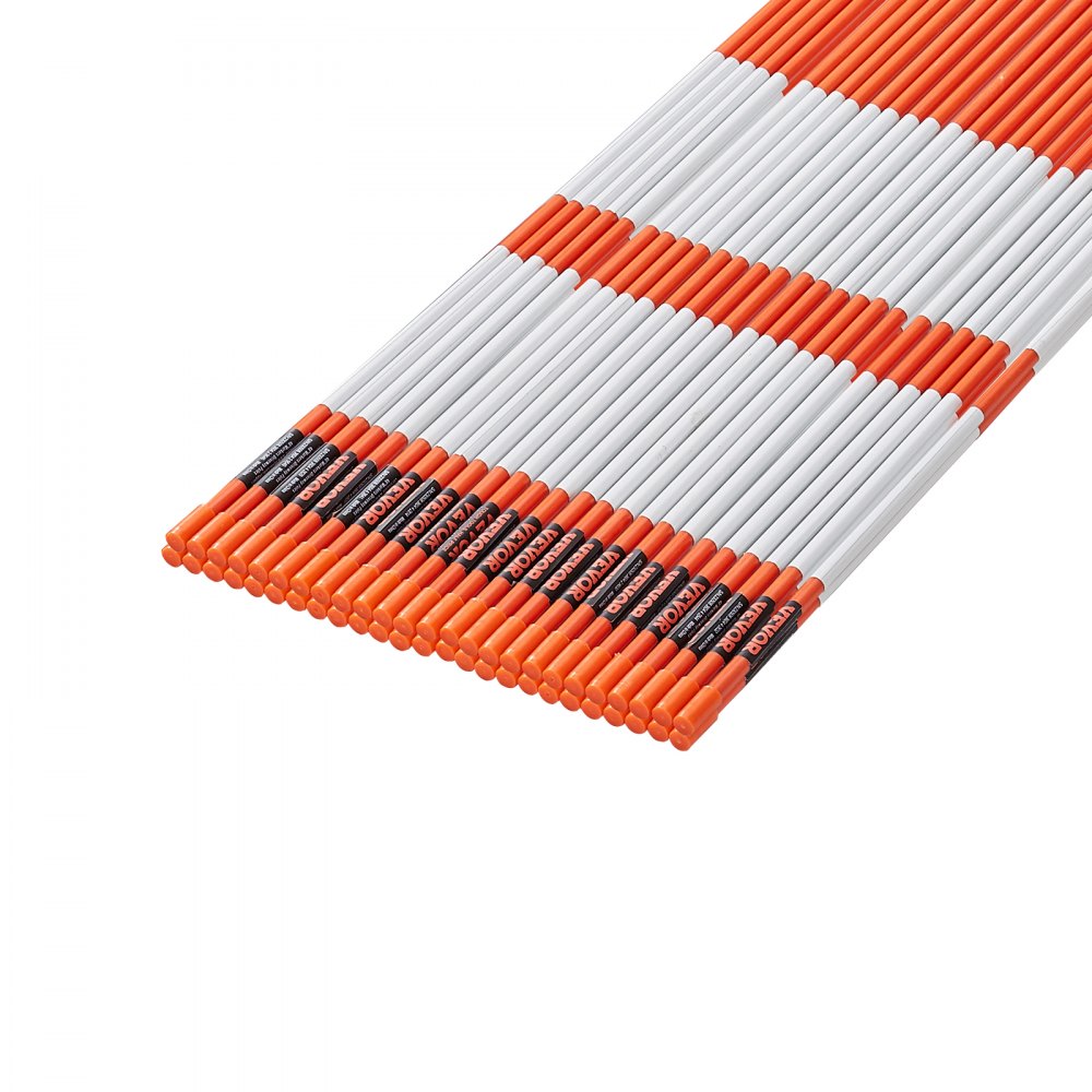 VEVOR Driveway Markers, 50 PCS 48 inch, 0.31 inch Diameter, Orange Fiberglass Poles Snow Stakes with Reflective Tape, 12