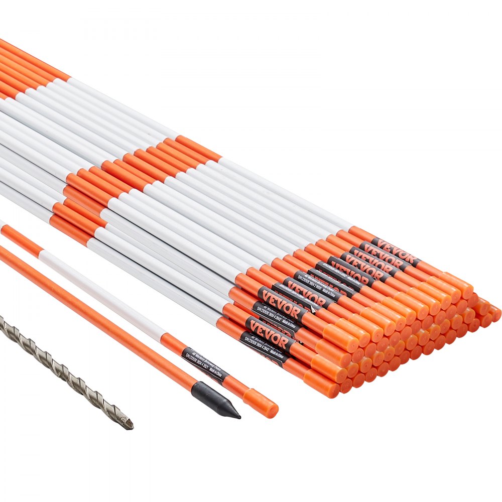 VEVOR Driveway Markers, 50 PCS 48 inch, 0.31 inch Diameter, Orange Fiberglass Poles Snow Stakes with Reflective Tape, 12