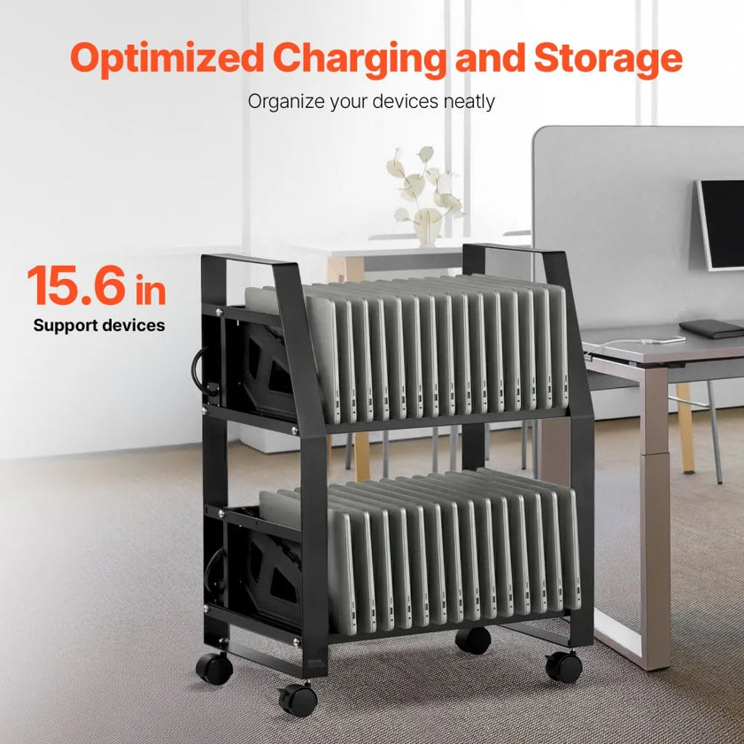 32 Device Mobile Laptop Charging Cart with Wheels Open Charging Station for Tablets and Laptops up to 15.6