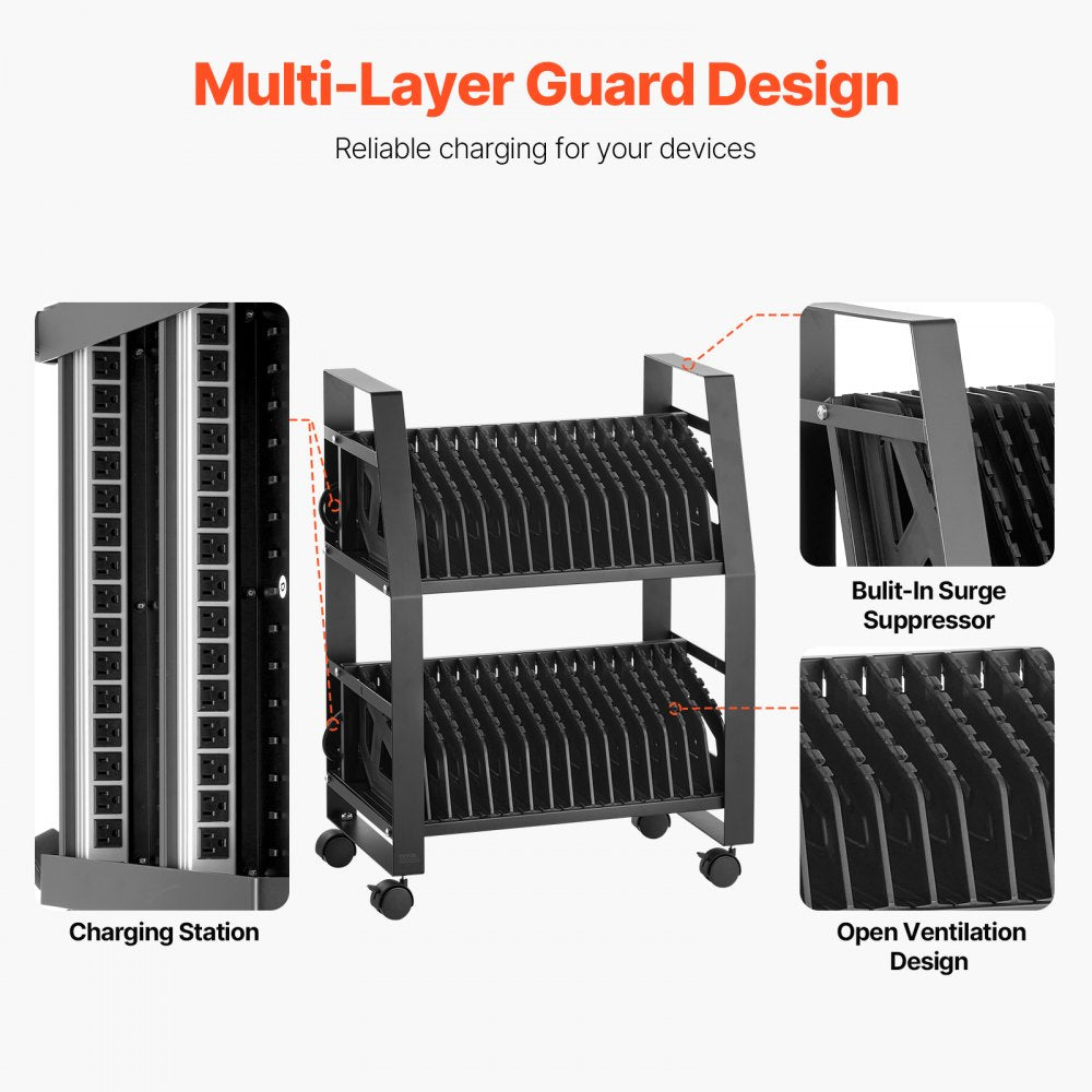 32 Device Mobile Laptop Charging Cart with Wheels Open Charging Station for Tablets and Laptops up to 15.6