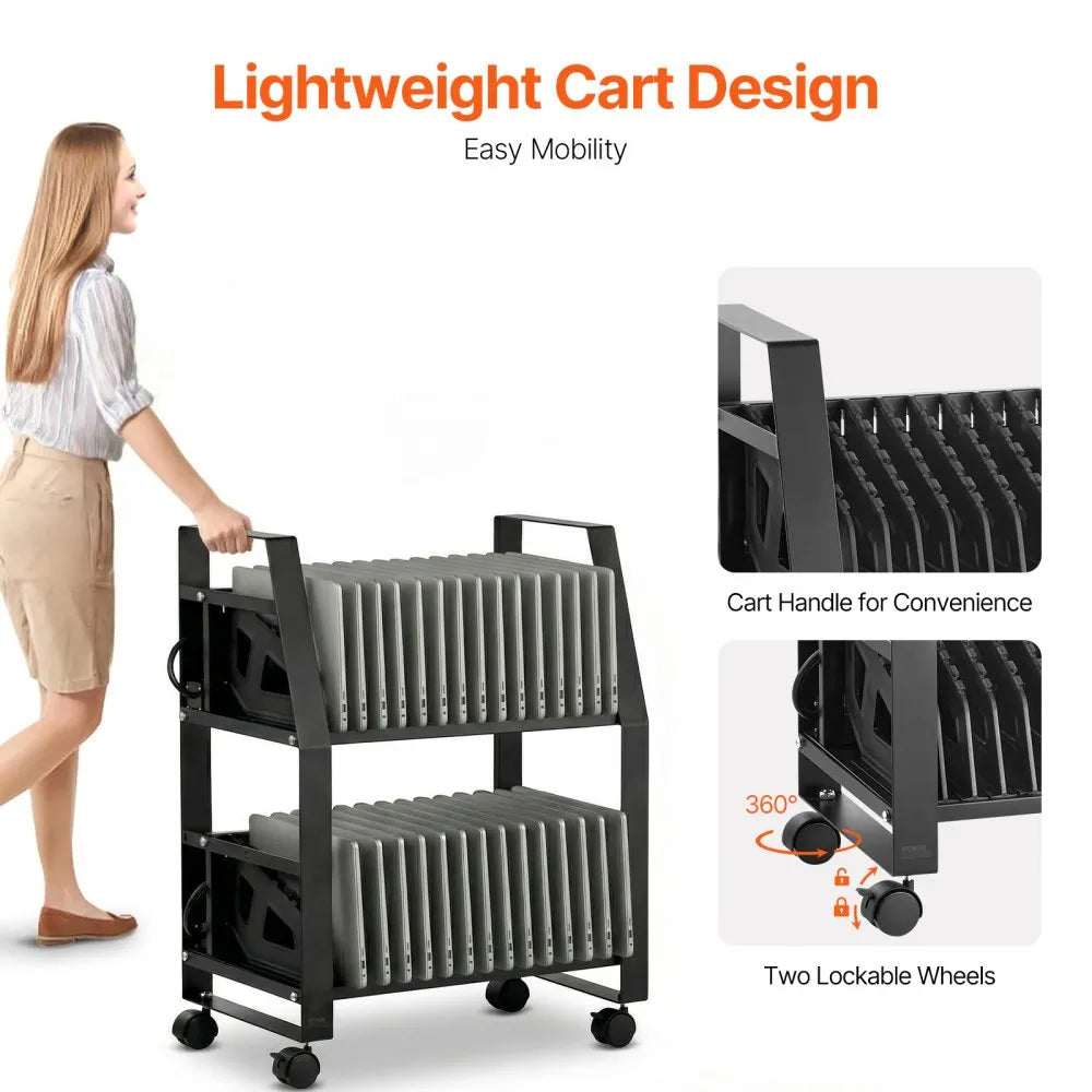 32 Device Mobile Laptop Charging Cart with Wheels Open Charging Station for Tablets and Laptops up to 15.6