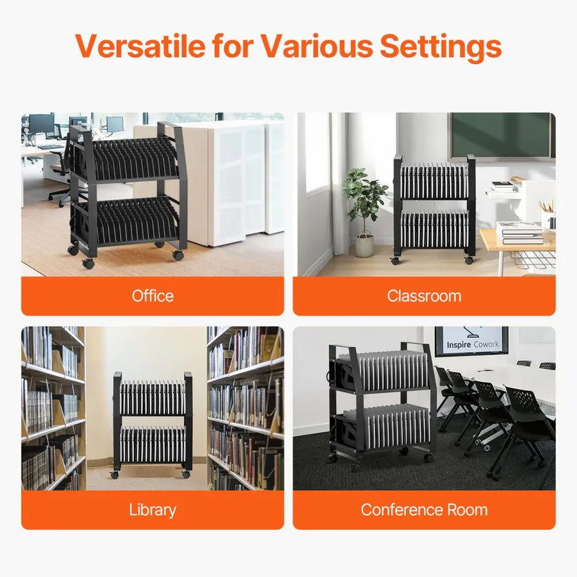 32 Device Mobile Laptop Charging Cart with Wheels Open Charging Station for Tablets and Laptops up to 15.6