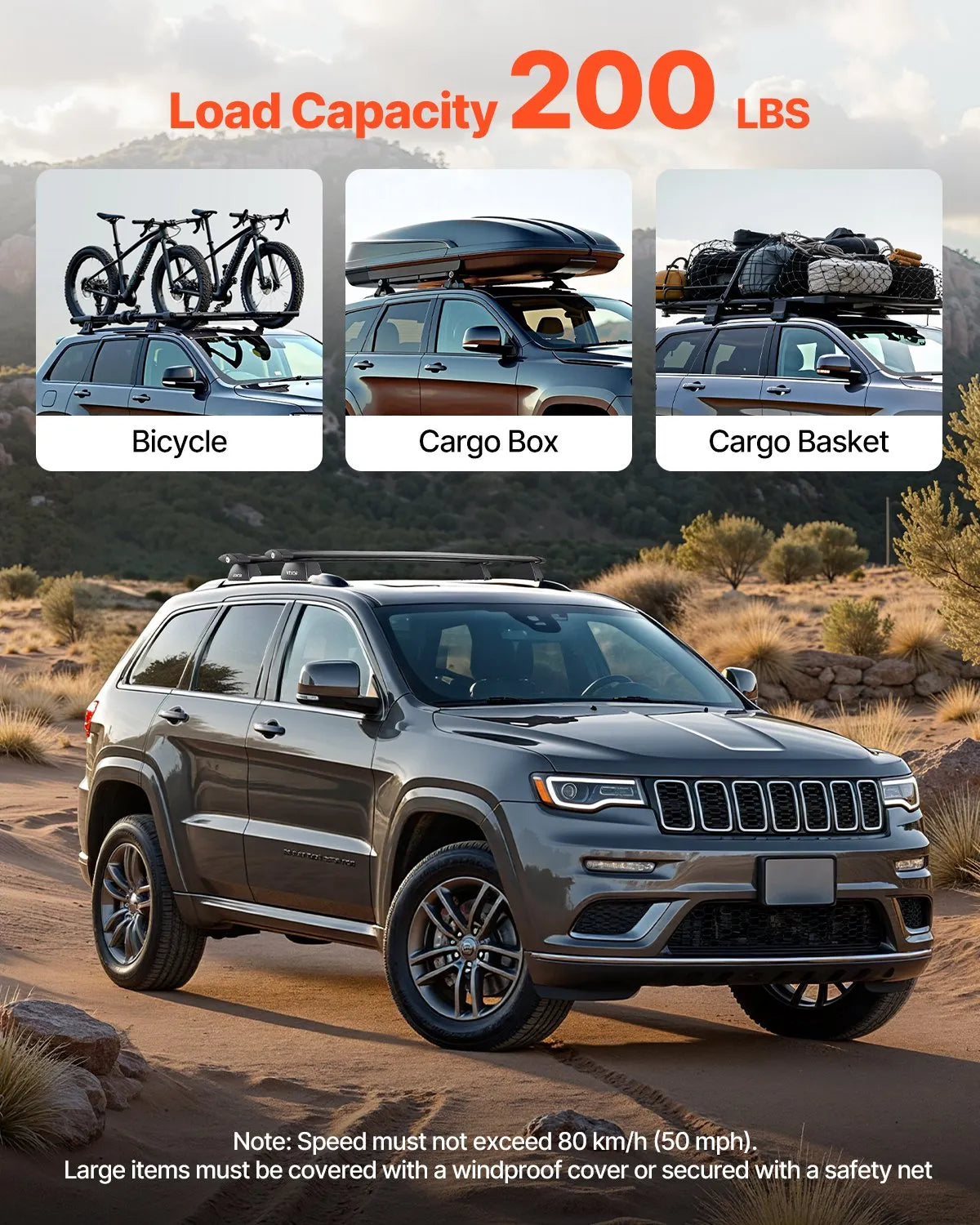 VEVOR Roof Rack Cross Bar for Jeep Grand Cherokee 2014-2023/2011-2021 with Rails