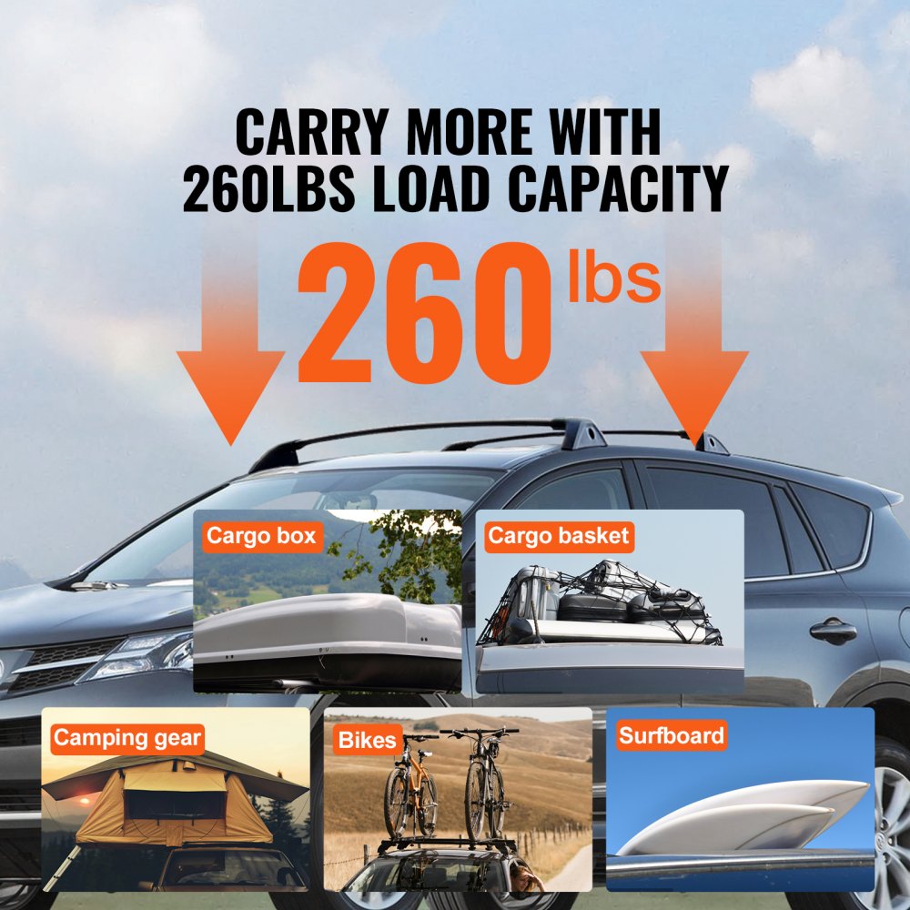 VEVOR Roof Rack Cross Bars, Compatible with Toyota RAV4 2019-2023, 260lbs Load Capacity, Aluminum Anti-Rust Crossbars with Locks, Rooftop Cargo Bag Luggage Carrier (Not Fit for Adventure/TRD Off-Road)
