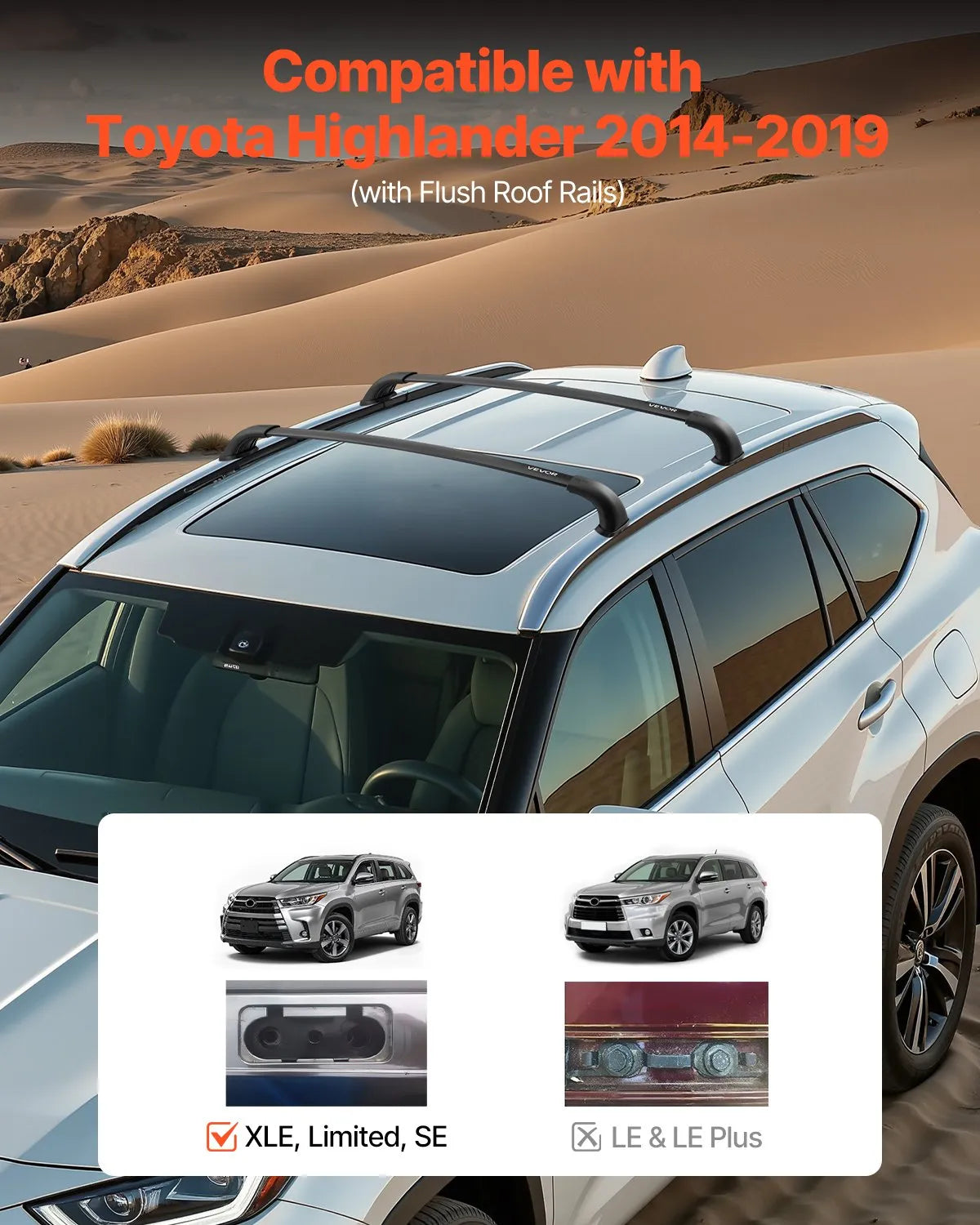 VEVOR Cross Bars Roof Racks Fit Toyota Highlander with Roof Rails 165lb Capacity