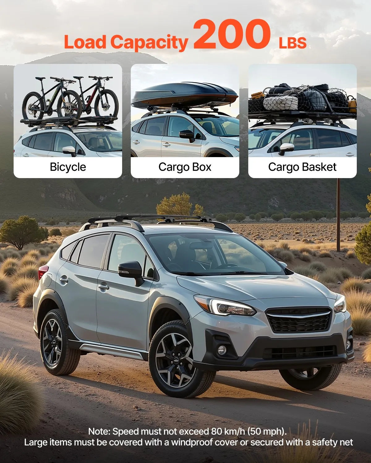 VEVOR Roof Rack Cross Bars 200 LBS Capacity Fit Subaru Crosstrek 2018-2024