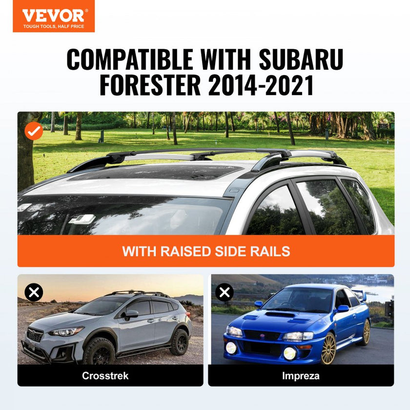 VEVOR Roof Rack Cross Bars, Fit for 2014-2022 Subaru Forester with Raised Side Rails, 200 lbs Load Capacity, Aluminum Crossbars with Locks, for Rooftop Cargo Carrier Bag Luggage Kayak Bike