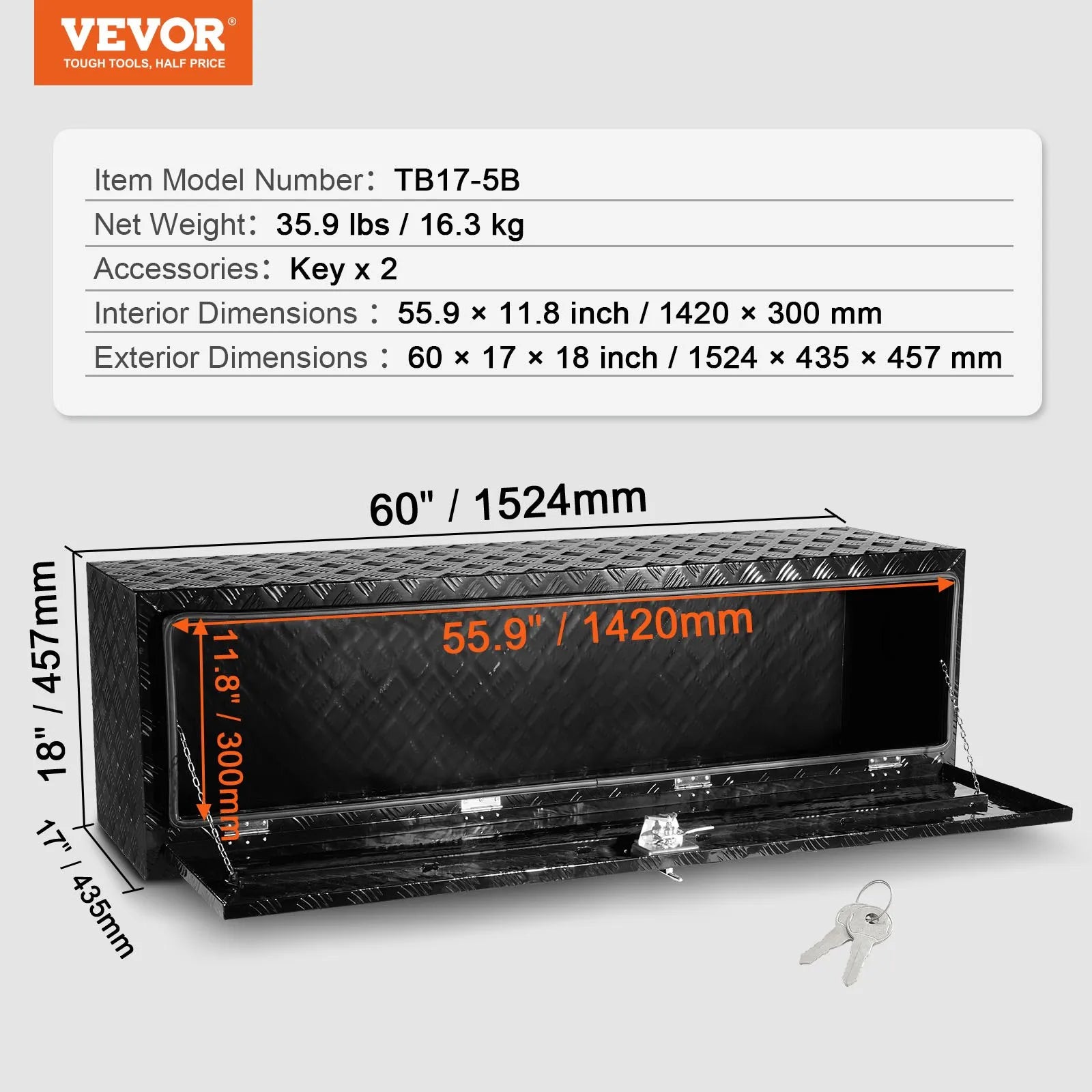 VEVOR Underbody Aluminum Truck Tool Box 60