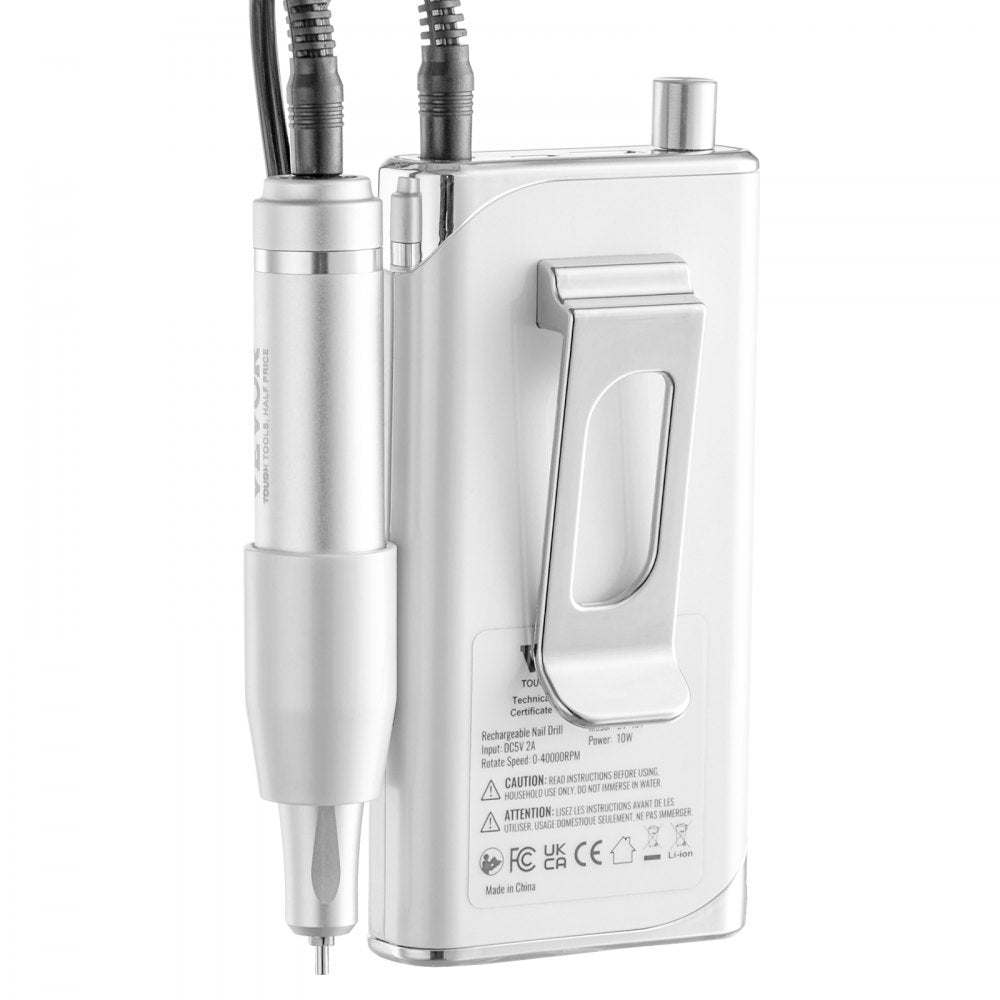 VEVOR Electric Rechargeable Nail Drill, 40,000RPM Portable Cordless Nail E File Machine, LCD-Display Acrylic Gel Grinder Tool with 6 Bits and 50PCS Sanding Bands for Manicure Pedicure Carve Polish