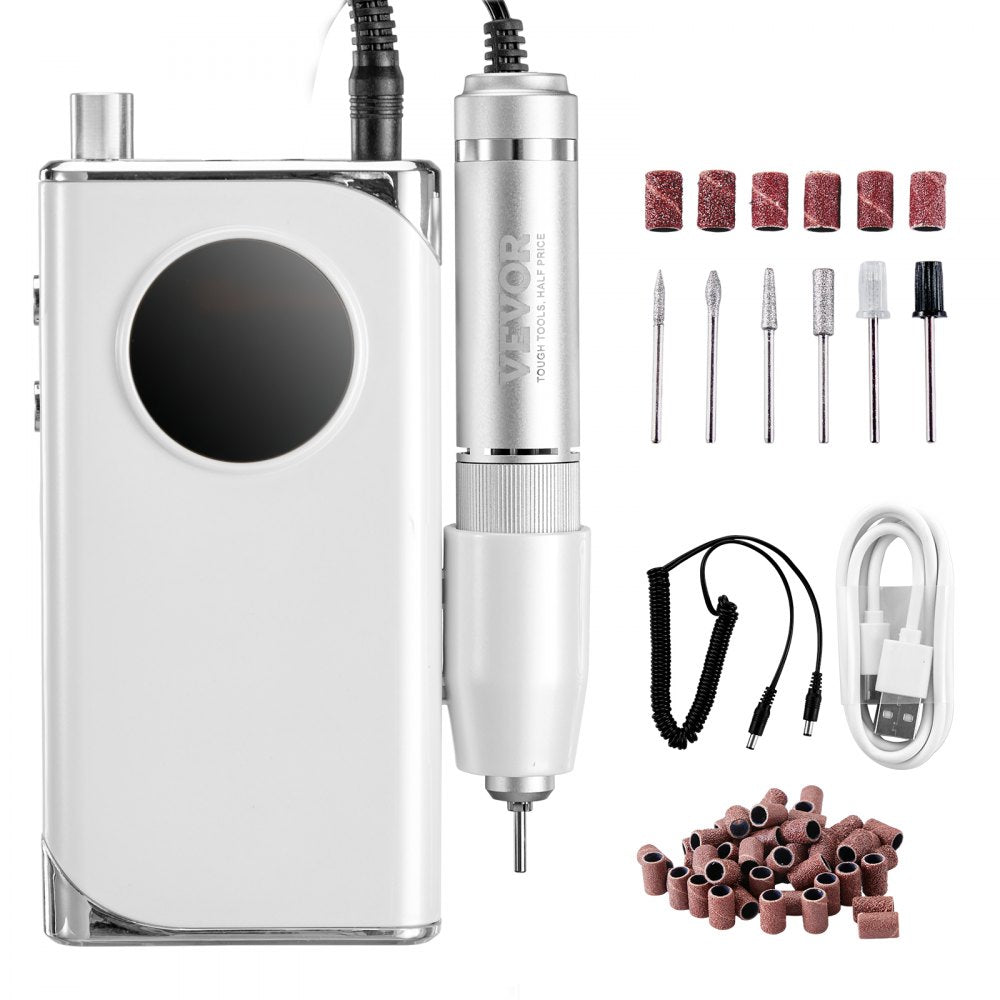 VEVOR Electric Rechargeable Nail Drill, 40,000RPM Portable Cordless Nail E File Machine, LCD-Display Acrylic Gel Grinder Tool with 6 Bits and 50PCS Sanding Bands for Manicure Pedicure Carve Polish