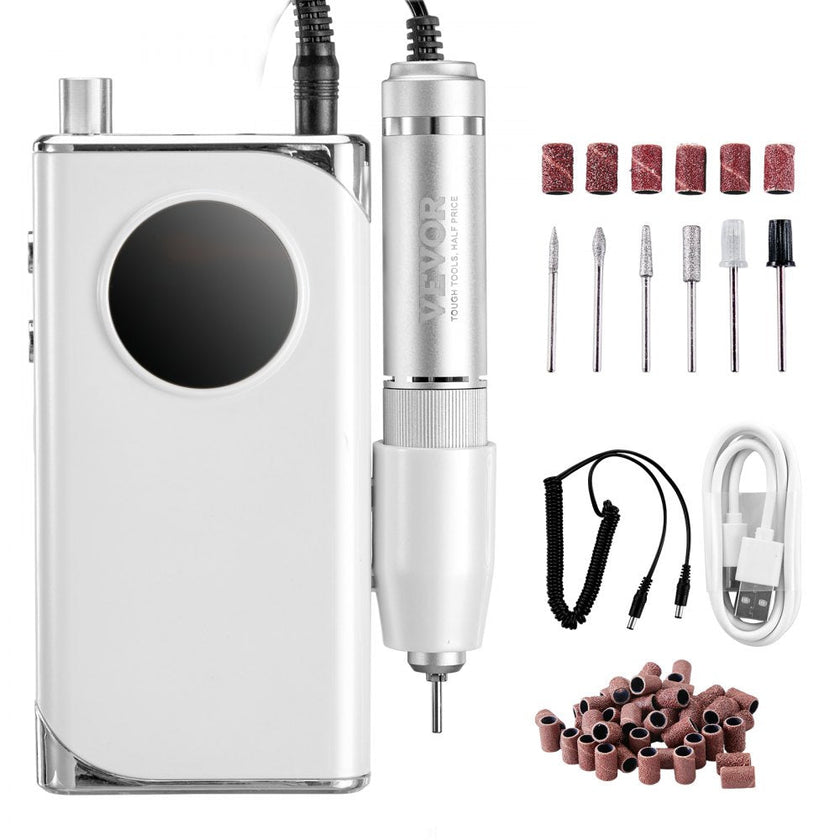 VEVOR Electric Rechargeable Nail Drill, 40,000RPM Portable Cordless Nail E File Machine, LCD-Display Acrylic Gel Grinder Tool with 6 Bits and 50PCS Sanding Bands for Manicure Pedicure Carve Polish