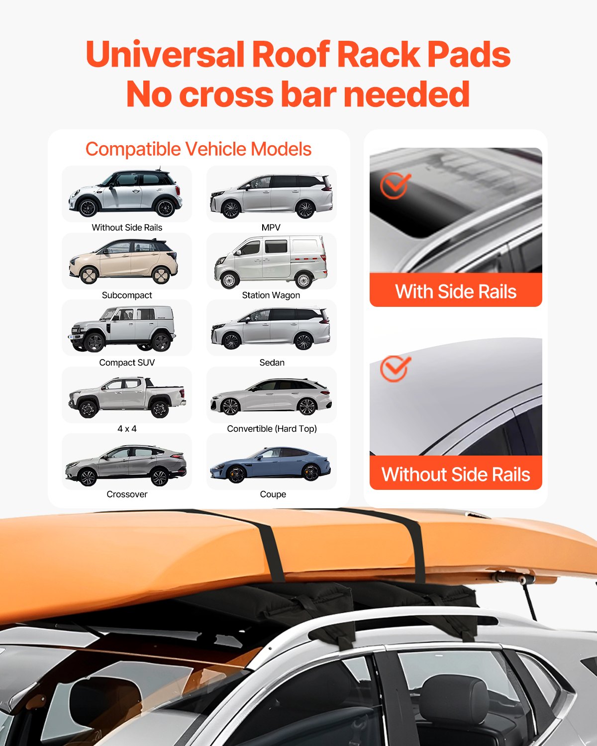 VEVOR Inflatable Roof Rack Pads 88lbs Load Capacity for Kayak Canoe Surfboard
