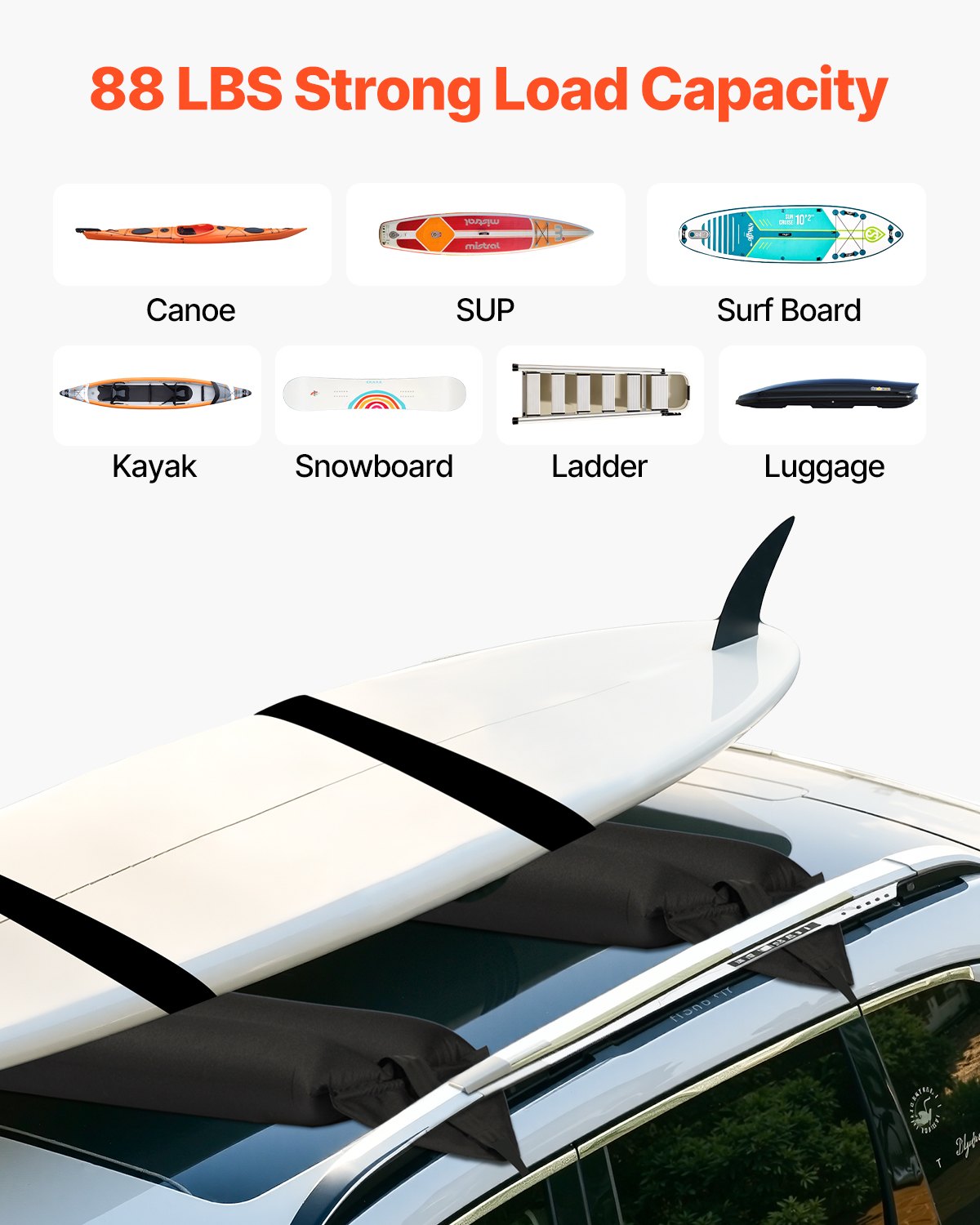 VEVOR Inflatable Roof Rack Pads 88lbs Load Capacity for Kayak Canoe Surfboard