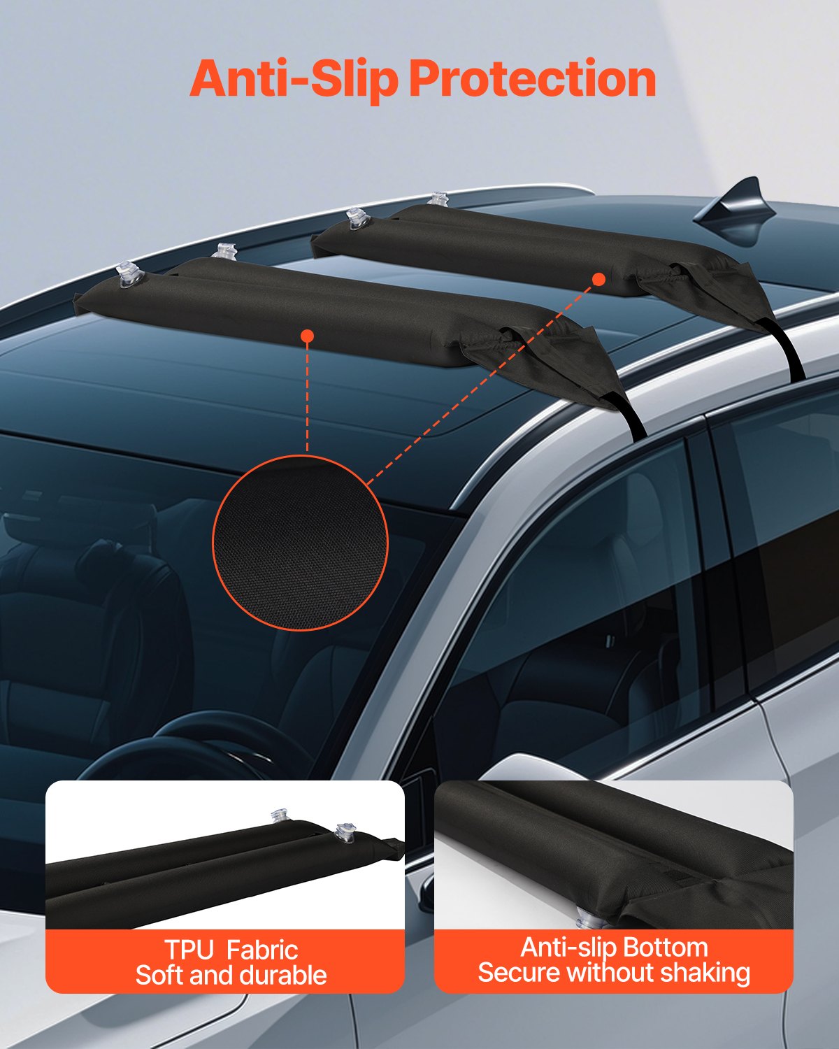 VEVOR Inflatable Roof Rack Pads 88lbs Load Capacity for Kayak Canoe Surfboard