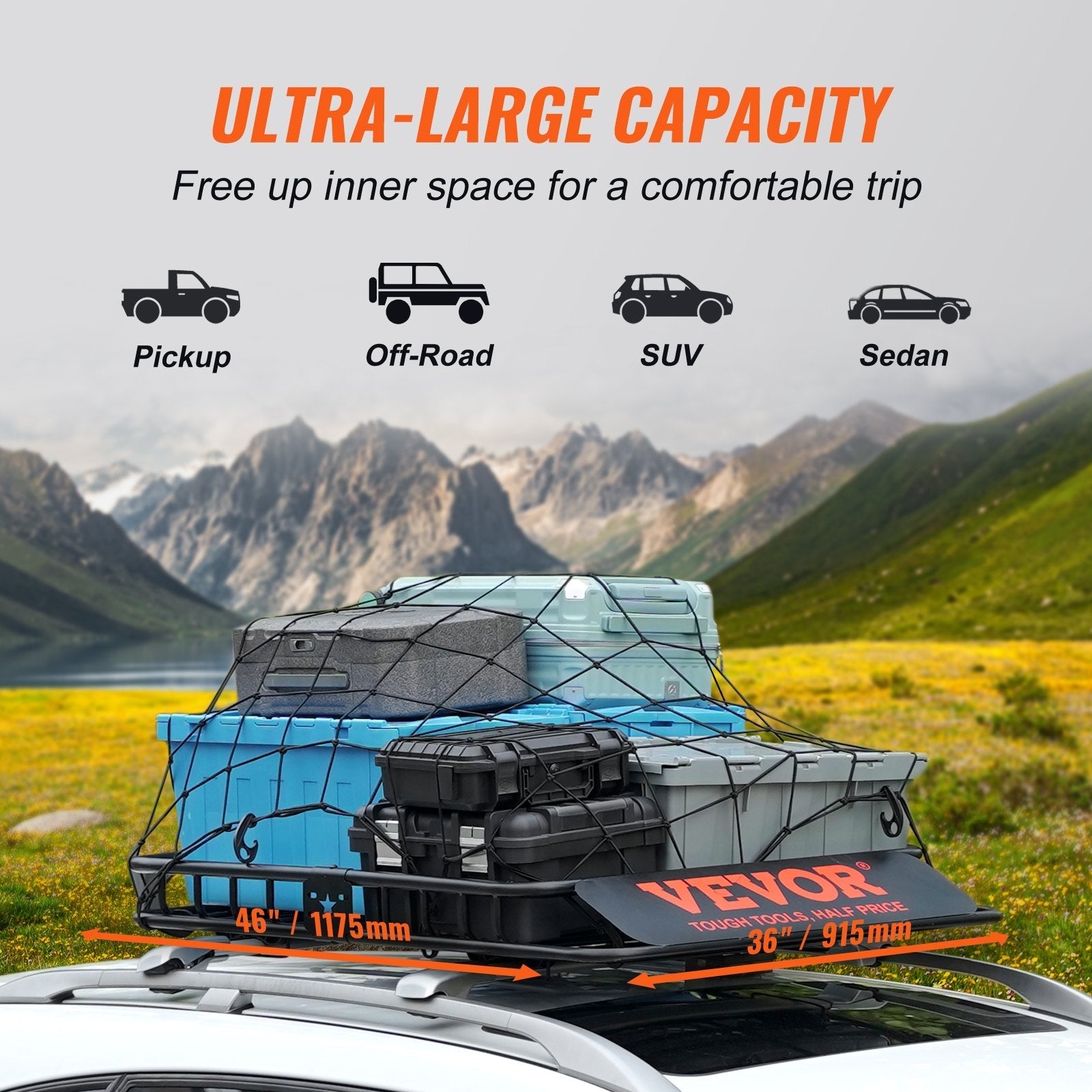 VEVOR Roof Rack Cargo Basket, 46