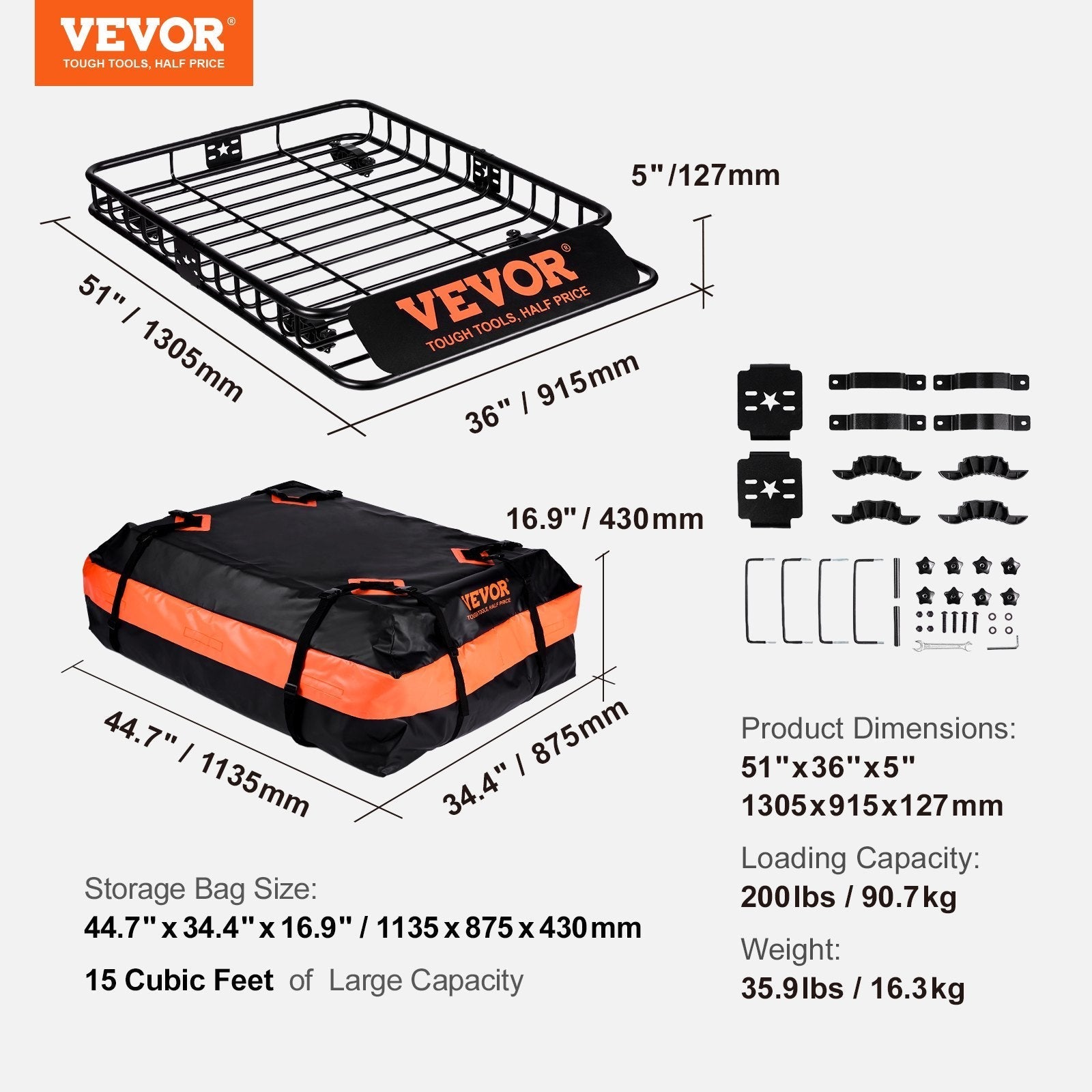 VEVOR Roof Rack Cargo Basket, 51