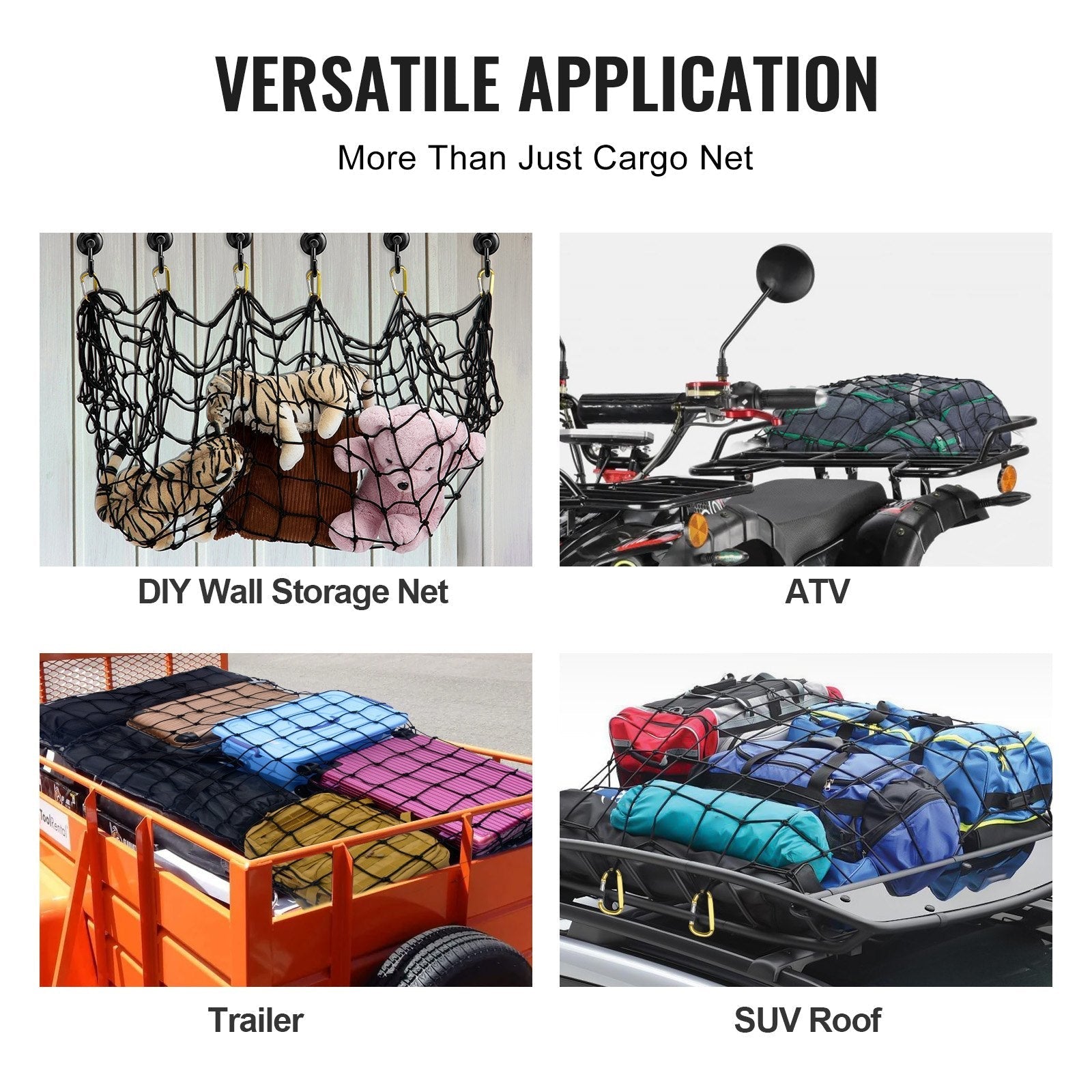 VEVOR Cargo Net Heavy Duty Bungee Cargo Net 7.2' x 10.8' Stretchable for Trucks