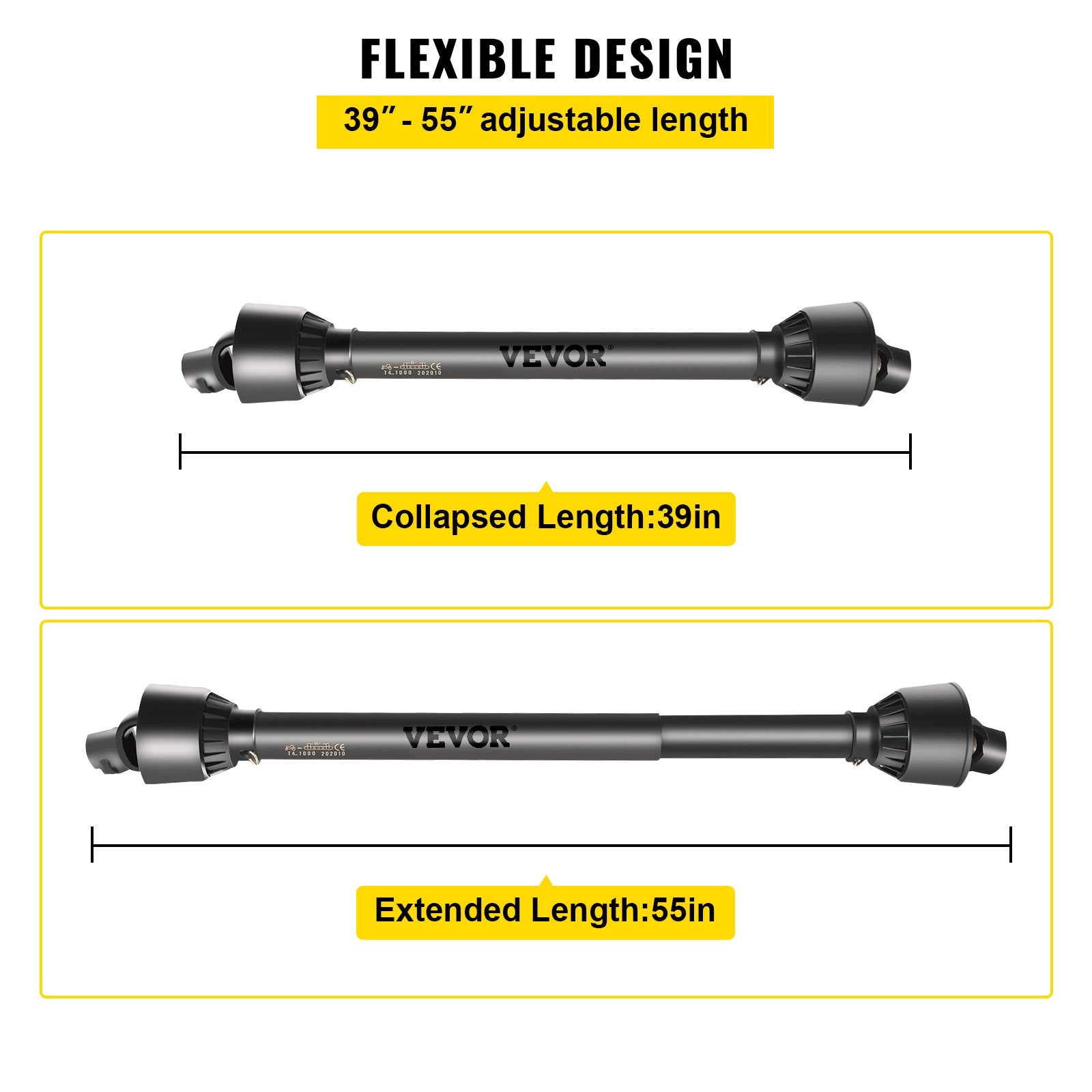 VEVOR PTO Shaft, 1-3/8” PTO Drive Shaft, 6 Spline End Round End PTO Driveline Shaft, Series 4 Tractor PTO Shaft, 39”-55” Brush Hog PTO Shaft, Black PTO Shaft for Bush Hog/Finish Mower/Rotary Cutter