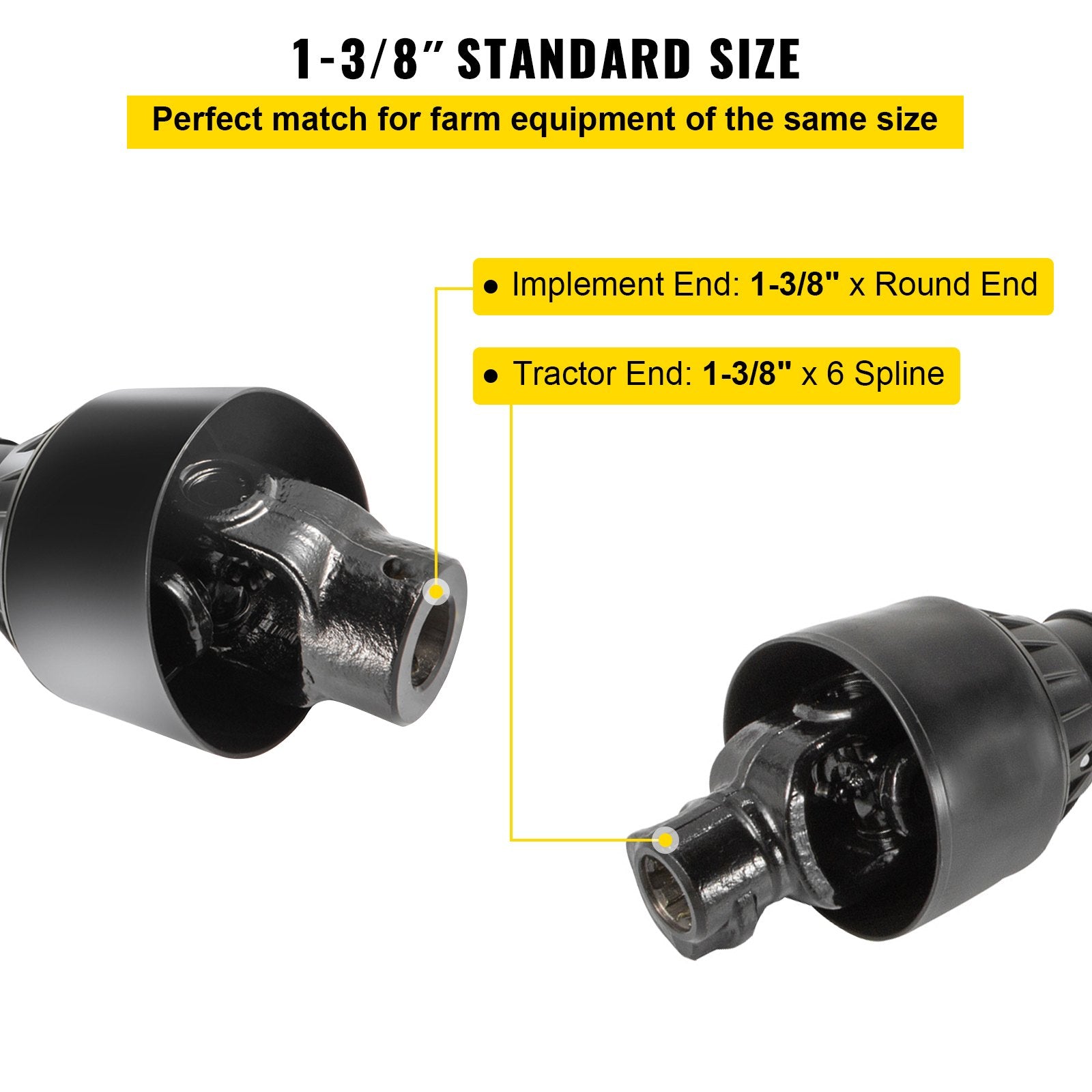 VEVOR PTO Shaft, 1-3/8” PTO Drive Shaft, 6 Spline Tractor?Round Implement Ends PTO Driveline Shaft, Series 4 Tractor PTO Shaft, 43-61” Brush Hog PTO Shaft Black, for Finish Mower, Rotary Cutter