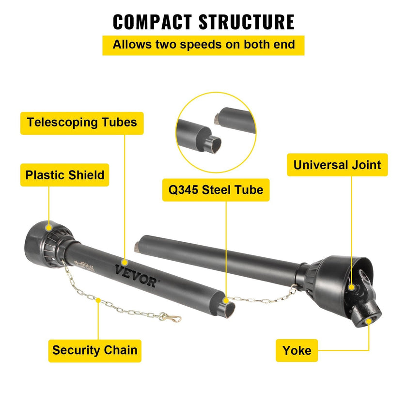 VEVOR PTO Shaft, 1-3/8” PTO Drive Shaft, 6 Spline Tractor?Round Implement Ends PTO Driveline Shaft, Series 4 Tractor PTO Shaft, 43-61” Brush Hog PTO Shaft Black, for Finish Mower, Rotary Cutter