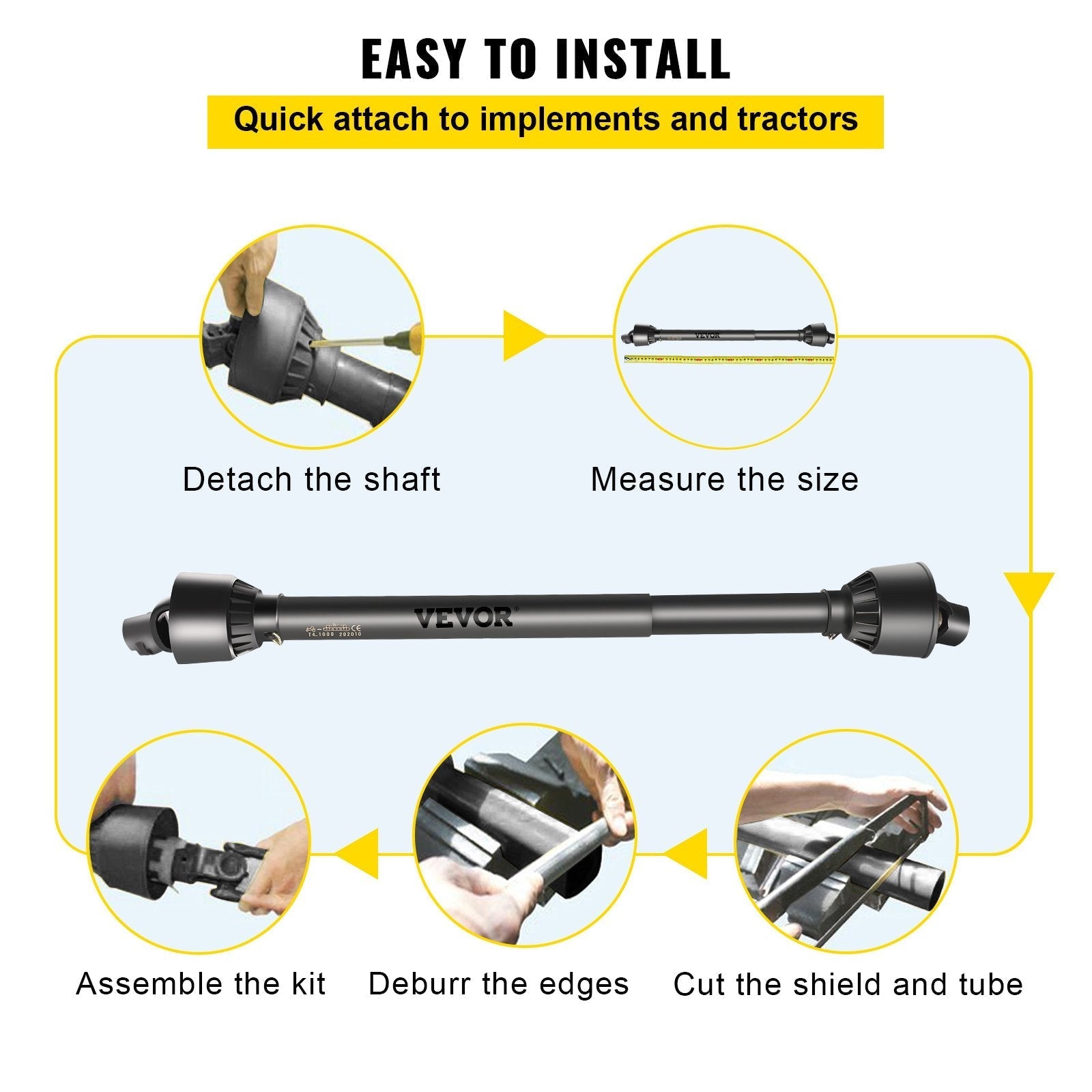 VEVOR PTO Shaft, 1-3/8” PTO Drive Shaft, 6 Spline Tractor?Round Implement Ends PTO Driveline Shaft, Series 4 Tractor PTO Shaft, 43-61” Brush Hog PTO Shaft Black, for Finish Mower, Rotary Cutter