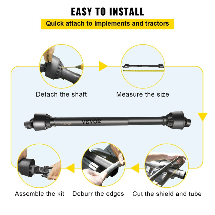 VEVOR PTO Shaft, 1-3/8” PTO Drive Shaft, 6 Spline Tractor?Round Implement Ends PTO Driveline Shaft, Series 4 Tractor PTO Shaft, 43-61” Brush Hog PTO Shaft Black, for Finish Mower, Rotary Cutter