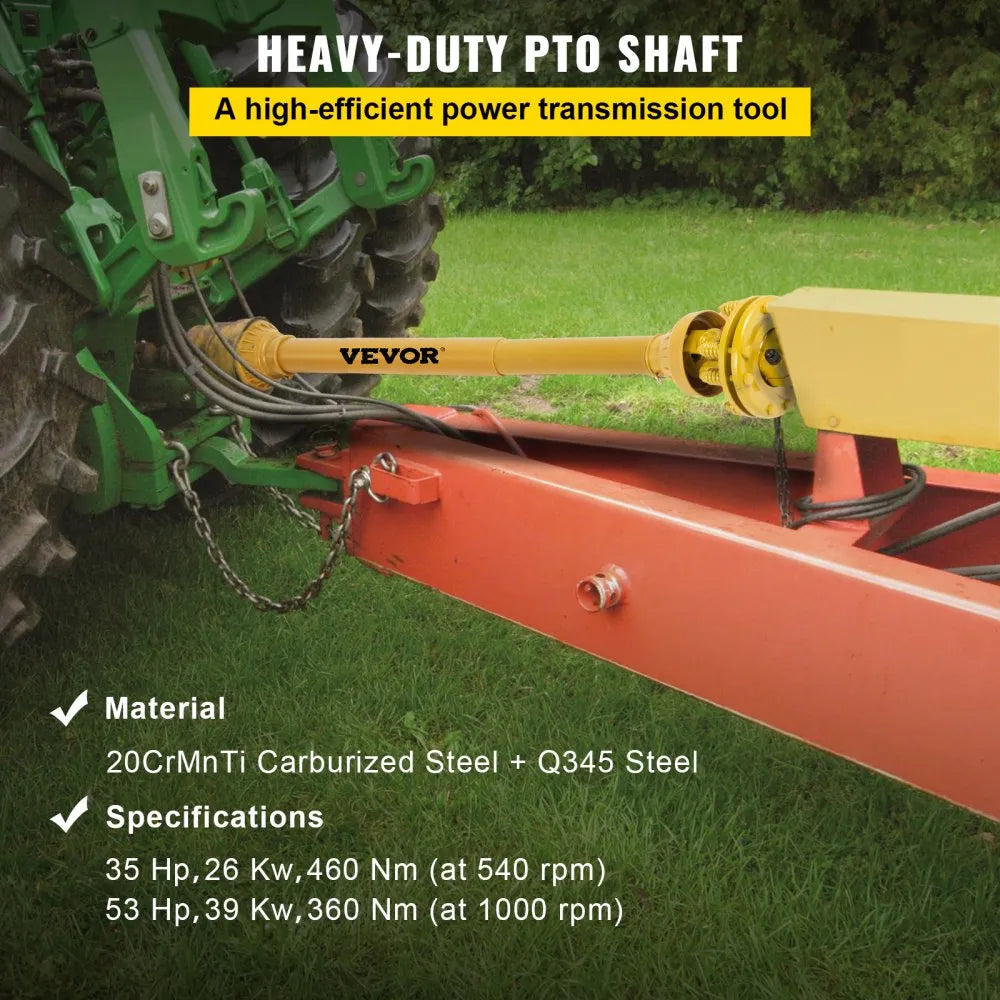 VEVOR PTO Shaft, 1-3/8” PTO Drive Shaft, 6 Spline Both Ends PTO Driveline Shaft, Series 4 Tractor PTO Shaft, 31.5”-41” Brush Hog PTO Shaft, Yellow PTO Shaft w/Slip Clutch for Bush Hog/Finish Mower