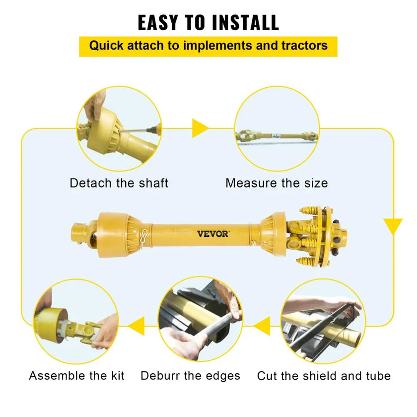 VEVOR PTO Shaft, 1-3/8” PTO Drive Shaft, 6 Spline Both Ends PTO Driveline Shaft, Series 4 Tractor PTO Shaft, 31.5”-41” Brush Hog PTO Shaft, Yellow PTO Shaft w/Slip Clutch for Bush Hog/Finish Mower