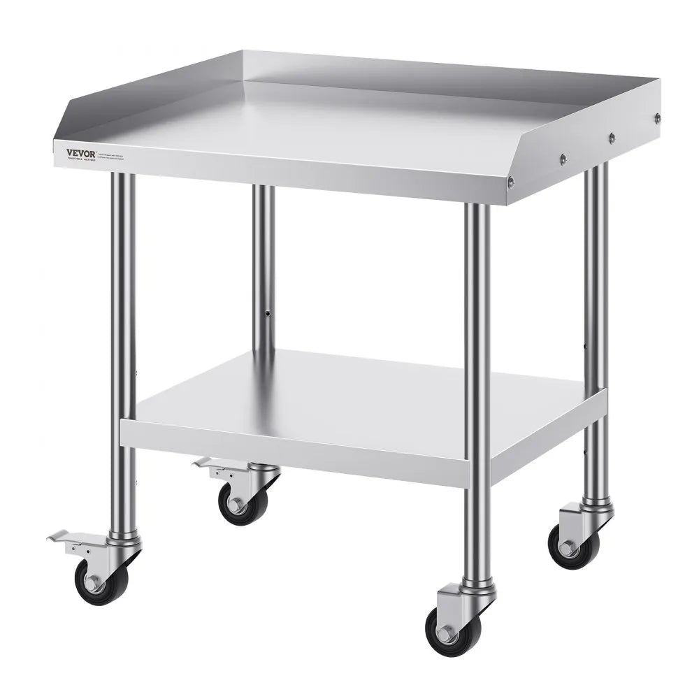 VEVOR Stainless Steel Work Table, 24 x 28 x 30 Inch Commercial Food Prep Worktable with 4 Wheels, Casters, 3-Sided Backsplash Heavy Duty Prep Worktable, Metal Work Table for Restaurant Home Hotel