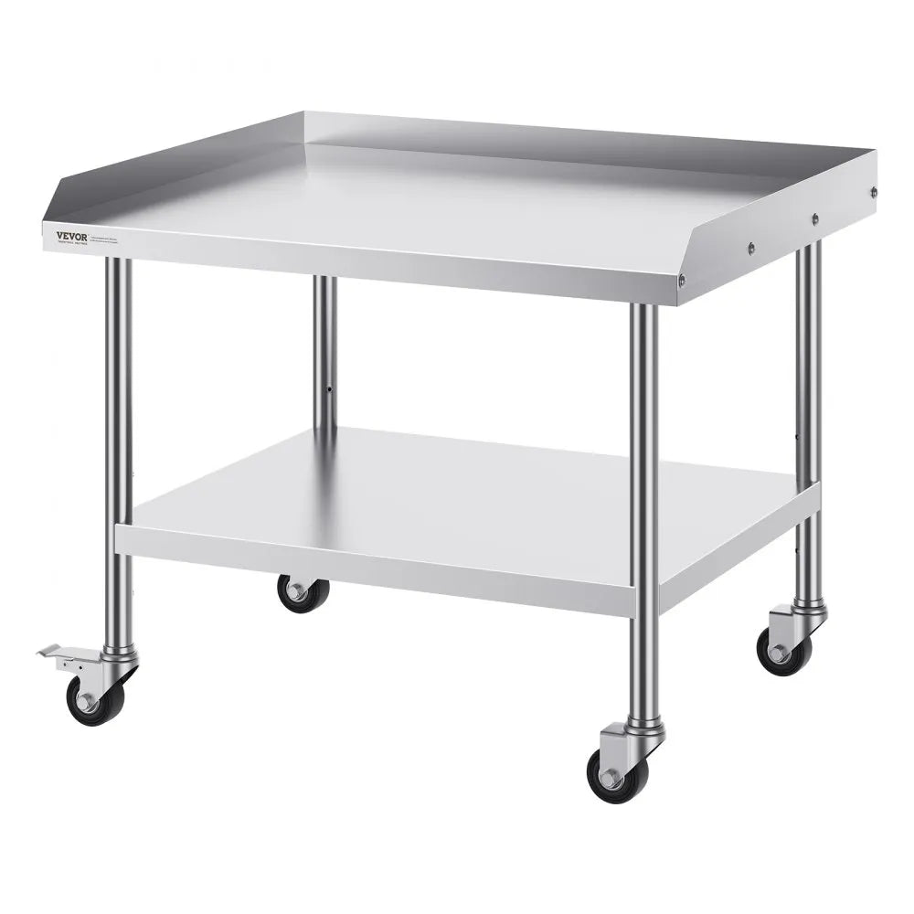 VEVOR Stainless Steel Work Table, 30 x 36 x 30 Inch Commercial Food Prep Worktable with 4 Wheels, Casters, 3-Sided Backsplash Heavy Duty Prep Worktable, Metal Work Table for Restaurant Home Hotel