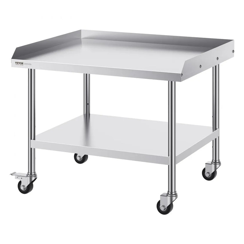 VEVOR Stainless Steel Work Table, 30 x 36 x 30 Inch Commercial Food Prep Worktable with 4 Wheels, Casters, 3-Sided Backsplash Heavy Duty Prep Worktable, Metal Work Table for Restaurant Home Hotel