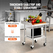 VEVOR Stainless Steel Work Table, 24 x 24 x 30 Inch Commercial Food Prep Worktable with 4 Wheels, Casters, 3-Sided Backsplash Heavy Duty Prep Worktable, Metal Work Table for Restaurant Home Hotel