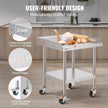 VEVOR Stainless Steel Work Table, 24 x 24 x 30 Inch Commercial Food Prep Worktable with 4 Wheels, Casters, 3-Sided Backsplash Heavy Duty Prep Worktable, Metal Work Table for Restaurant Home Hotel