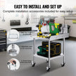 VEVOR Stainless Steel Work Table, 24 x 24 x 30 Inch Commercial Food Prep Worktable with 4 Wheels, Casters, 3-Sided Backsplash Heavy Duty Prep Worktable, Metal Work Table for Restaurant Home Hotel