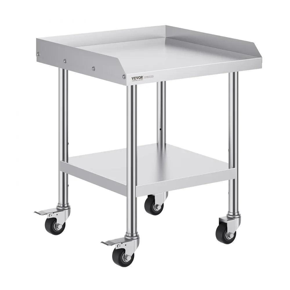 VEVOR Stainless Steel Work Table, 24 x 24 x 30 Inch Commercial Food Prep Worktable with 4 Wheels, Casters, 3-Sided Backsplash Heavy Duty Prep Worktable, Metal Work Table for Restaurant Home Hotel
