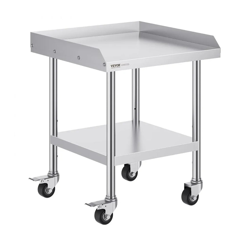 VEVOR Stainless Steel Work Table, 24 x 24 x 30 Inch Commercial Food Prep Worktable with 4 Wheels, Casters, 3-Sided Backsplash Heavy Duty Prep Worktable, Metal Work Table for Restaurant Home Hotel