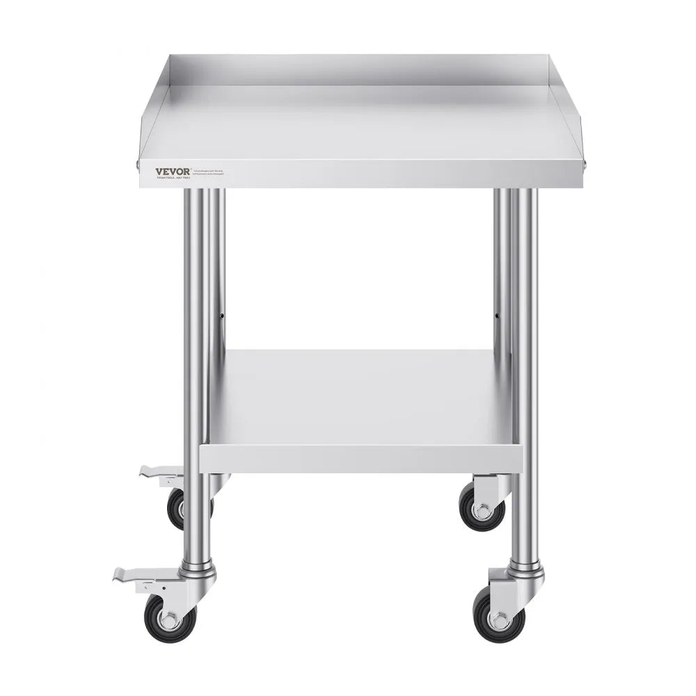 VEVOR Stainless Steel Work Table, 24 x 24 x 30 Inch Commercial Food Prep Worktable with 4 Wheels, Casters, 3-Sided Backsplash Heavy Duty Prep Worktable, Metal Work Table for Restaurant Home Hotel