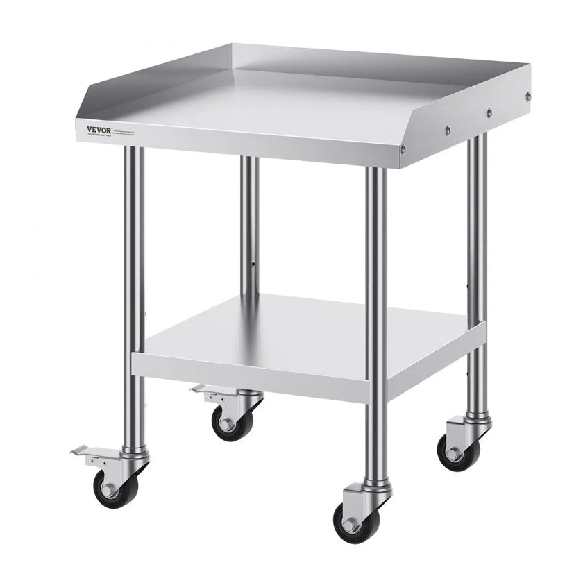 VEVOR Stainless Steel Work Table, 24 x 24 x 30 Inch Commercial Food Prep Worktable with 4 Wheels, Casters, 3-Sided Backsplash Heavy Duty Prep Worktable, Metal Work Table for Restaurant Home Hotel
