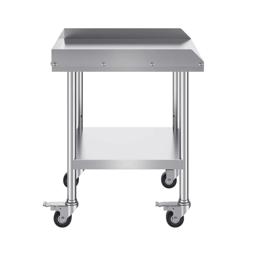 VEVOR Stainless Steel Work Table, 24 x 24 x 30 Inch Commercial Food Prep Worktable with 4 Wheels, Casters, 3-Sided Backsplash Heavy Duty Prep Worktable, Metal Work Table for Restaurant Home Hotel