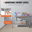 VEVOR Stainless Steel Work Table 30 x 60 x 38 Inch, with 4 Wheels, 3 Adjustable Height Levels, Heavy Duty Food Prep Worktable for Commercial Kitchen Restaurant, Silver