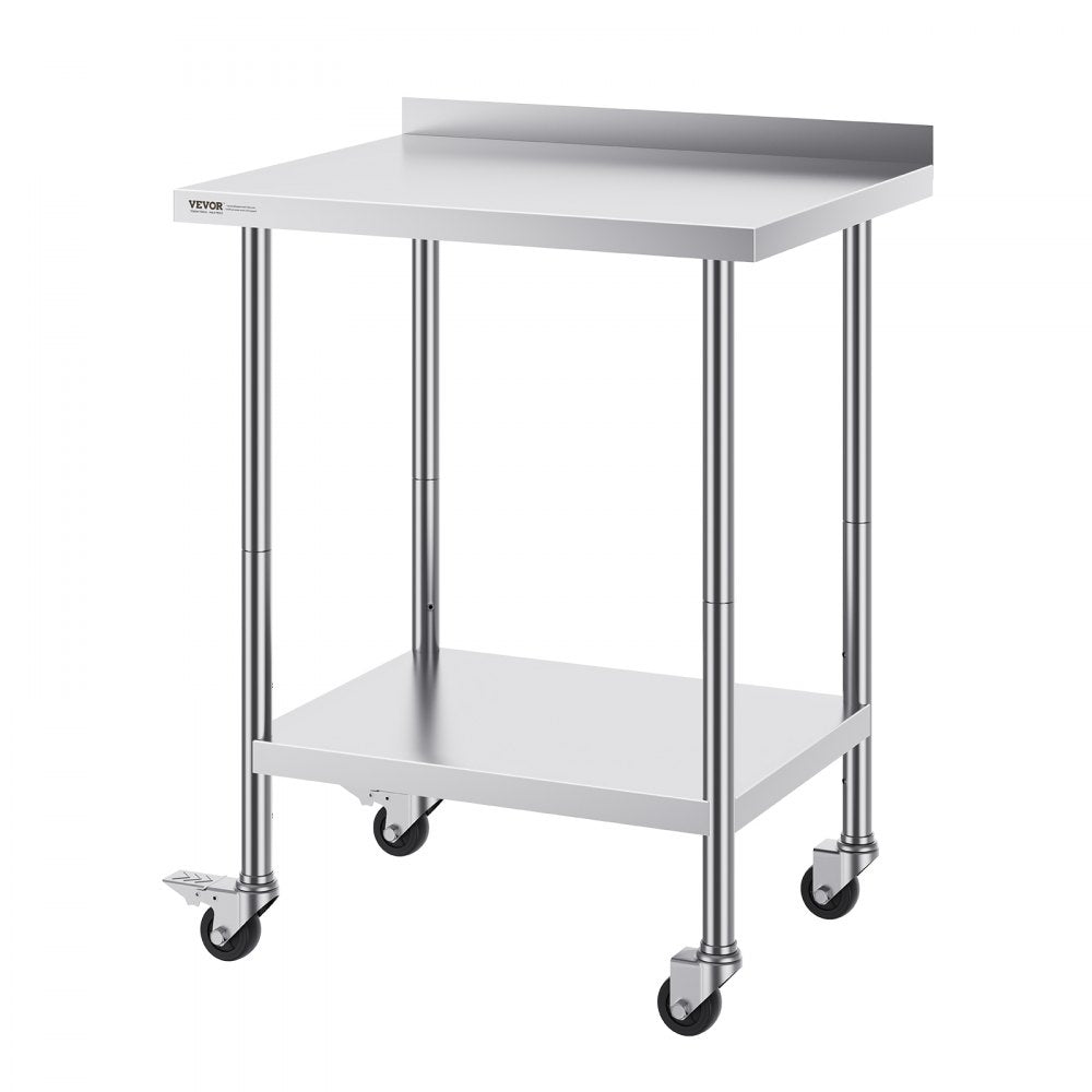 VEVOR 24 x 30 x 40 Inch Stainless Steel Work Table, Commercial Food Prep Worktable with Casters, Heavy Duty Prep Worktable, Metal Work Table with Adjustable Height for Restaurant, Home and Hotel