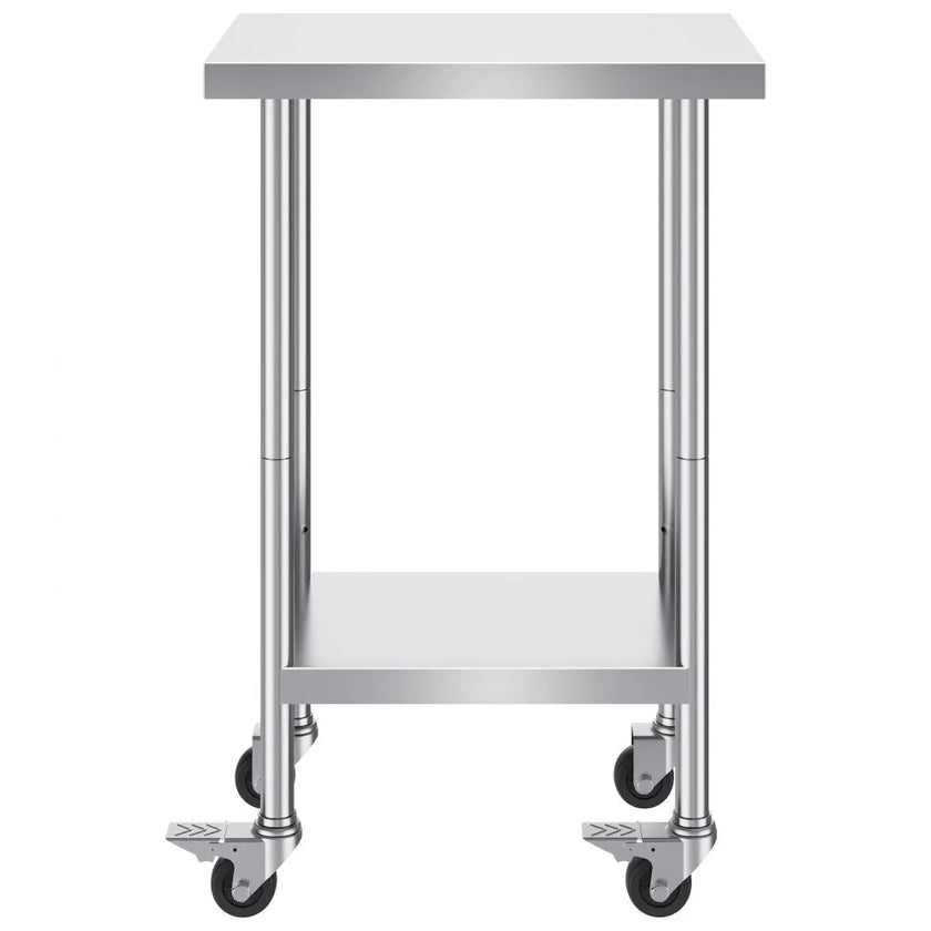 VEVOR Stainless Steel Work Table 24 x 18 x 38 Inch, with 4 Wheels, 3 Adjustable Height Levels, Heavy Duty Food Prep Worktable for Commercial Kitchen Restaurant, Silver