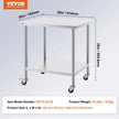 VEVOR Stainless Steel Work Table 30 x 36 x 38 Inch, with 4 Wheels, 3 Adjustable Height Levels, Heavy Duty Food Prep Worktable for Commercial Kitchen Restaurant, Silver
