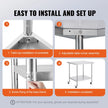 VEVOR Stainless Steel Work Table 30 x 18 x 38 Inch, with 4 Wheels, 3 Adjustable Height Levels, Heavy Duty Food Prep Worktable for Commercial Kitchen Restaurant, Silver