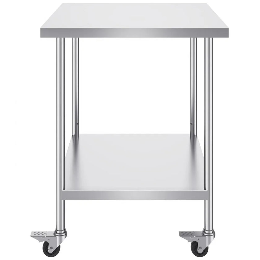 VEVOR Stainless Steel Work Table 30 x 18 x 38 Inch, with 4 Wheels, 3 Adjustable Height Levels, Heavy Duty Food Prep Worktable for Commercial Kitchen Restaurant, Silver